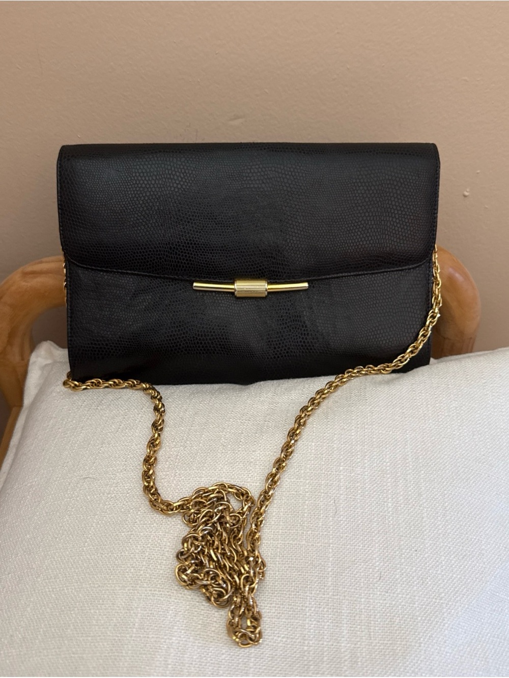 Vintage Rodo Italy Black Reptile Embossed Leather bag